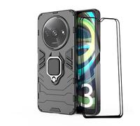 ESTH® Custodia per Xiaomi Redmi A3 4G con 2 Pezzi Pellicola Protettiva, 360° Rotante Staffa [Compatibile con Supporto Magnetico per Auto], Cover Paraurti PC+TPU, Nero