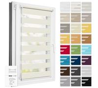 Estika Tenda a rullo doppio senza foratura - Larghezza ogni 1 cm - 47 x 220 cm - Cream - Tenda giorno e notte, tessuto doppio, per interni, protezione dalla luce solare