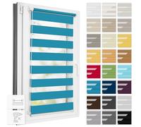 Estika Tenda a rullo doppio senza foratura - Larghezza ogni 1 cm - 57 x 220 cm - Costa azzurra - Tenda giorno e notte, tessuto doppio, per interni, protezione dalla luce solare