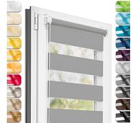 Estika Tenda a rullo giorno e notte senza forare - 30 x 220 cm - Grigio - per interni, tessuto a doppio strato, semi-trasparente, fissaggio a morsetto (Klemmfix), protezione solare