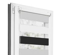 Estika Tenda a rullo giorno e notte senza forare - 50 x 220 cm - Nero-bianco-grigio chiaro - per interni, tessuto a doppio strato, semi-trasparente, fissaggio a morsetto (Klemmfix), protezione solare