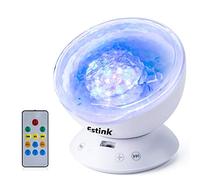 Estink Lampada Proiettore Oceano, Luce Notturna Bambini con Controllo Remoto e Timer, 7 Modalità di Colore, Lettore Musicale, 4 Canzoni di Ipnosi, Lampada a LED per Bambini, Neonati