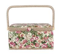 Estink Scatola da Cucito in Tessuto con Stampa Floreale - Organizer Multifunzione 30,5x23x15,5cm, Portatile con Manico, Ideale per Cucito, Ricamo e Accessori