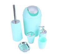 Estink Set Accessori Bagno, 6 Pezzi Completo con Dispenser Sapone Portaspazzolino Bicchiere Portasapone Scopino WC Pattumiera in Stile Europeo Colore Verde Menta per Bagno Moderno