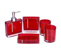 Estink Set di Accessori da Bagno in Acrilico 5 Pezzi Rosso, con Dispenser Sapone Portaspazzolino Portasapone e 2 Bicchieri