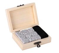 Estink Set di Pietre per Whisky in Granito, 9 Cubetti Riutilizzabili, Colore Bianco Sesamo, con Scatola di Legno