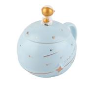 Estink Tagina di caffè Astronauta Carina con Cucchiaio e Coperchio per Bevande Fredde Calde, Tazza di Ceramica Premium per Amici di Famiglia, 400 Ml (azzurro)