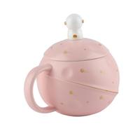 Estink Tagina di caffè Astronauta Carina con Cucchiaio e Coperchio per Bevande Fredde Calde, Tazza di Ceramica Premium per Amici di Famiglia, 400 Ml (PINK)
