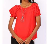Estivo Donna Maglia Basic Manica Corta Con Collana Rosso 34/36/38 #S1340