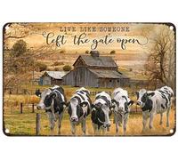 Estiyond Targa in metallo vintage con scritta "Live Like Someone Left The Gate Open" Holstein Frisone Bovino Frisone Mucca rustica decorazione da parete per casa, camera da letto, bar, caffetteria