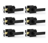 Estmoon Confezione da 6 maniglie per porte interne senza chiave, quadrate, per la privacy, resistenti, per camera da letto e bagno, maniglie interne reversibili per porte con maniglia sinistra e
