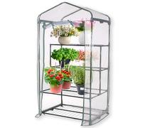 ESTO Serra da Balcone da Giardino, Corpo in Policarbonato e Telo in PVC Trasparente, Adatto per Colture Invernali, Copertura per Piante e Fiori (2+2 Ripiani)