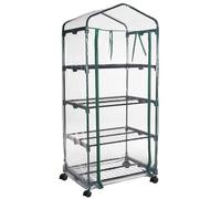 ESTO Serra da Balcone da Giardino, Corpo in Policarbonato e Telo in PVC Trasparente, Adatto per Colture Invernali, Copertura per Piante e Fiori (4 Ripiani con Ruote)