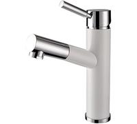 Estrarre il rubinetto del lavandino per bagno - Mixer in ottone a maniglia singola per acqua calda/fredda, beccuccio rotante, bianco e cromo, ideale per lavelli e bagni moderni Beauty Comes