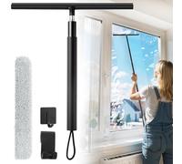Estrattore doccia estraibile nero 33 - 146 cm, in silicone per doccia con manico telescopico, estrattore per finestre con rivestimento in stoffa, supporto telescopico per bagno, specchio piastrelle