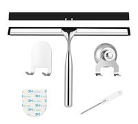 Estrattore doccia in acciaio inox, 25 cm, con estrattore in gomma di ricambio, estrattore doccia con supporto, estrattore per finestre per bagno, specchi e piastrelle, pulizia senza strisce per