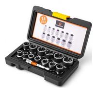 Estrattore Viti Spanate Kit 13 Bussole per Avvitatore 6,35-19mm + Adattatore HEX - Bulloni Antifurto Ruote Auto Estrattori Viti Danneggiate - Scanalature Inverse Cricchetto 3/8" Trapano Moto ✯KAPANOR✯