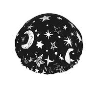 Estrellas y luna Gorro de ducha Gris Botánico Flores de primavera Gorro de ducha impermeable Gorros de baño reutilizables para mujeres Protección del cabello Elástico Todo el cabello