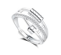 Estrellique Anelli ansia in argento Sterling 925, anelli anti-stress per donne, bambini, uomini, regolabili, con zirconi, anelli di decompressione con 6/7/8 perline rotanti, Verstellbar (50-65 mm