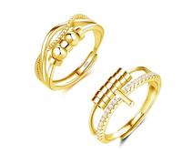 Estrellique Anelli ansia in argento Sterling 925, anelli antistress unisex aperti e regolabili, set di 2 anelli di decompressione, anelli rotanti ipoallergenici con perline, Zirconia cubica Argento