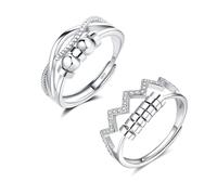 Estrellique Anelli ansia in argento Sterling 925, anelli antistress unisex aperti e regolabili, set di 2 anelli di decompressione, anelli rotanti ipoallergenici con perline, Zirconia cubica Argento