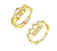 Estrellique Anelli ansia in argento Sterling 925, anelli antistress unisex aperti e regolabili, set di 2 anelli di decompressione, anelli rotanti ipoallergenici con perline