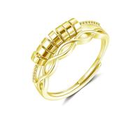 Estrellique Anello ansia in argento 925, anello antistress in argento Sterling 925, unisex, anello di decompressione con perla, anello fidget spinner con zirconia cubica, anello aperto regolabile per