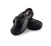 ESTRO Zoccoli Donna in Pelle, Ciabatte Uomo Sanitarie in Legno CDL07 (46, Nero)