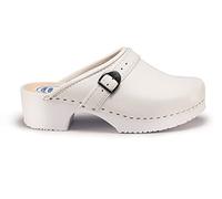 ESTRO Zoccoli in Legno Donna in Pelle Ciabatte Sanitarie Donna CDL05 (Bianco, 38)