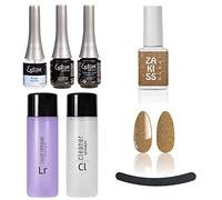 ESTROSA KIT COMPLETO SEMIPERMANENTE UNGHIE SMALTO - BASE PRIMER + BASE DEFENCE COAT + LUCIDANTE GLOSS + CLEANSER REMOVER 125ml + Gel Polish oro gliterato n 43 Dubai 10Ml