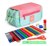 Estuche Triplo Colepack Kuru24 Rosa con Materiale Scolastico Incluso