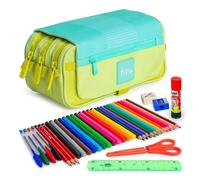 Estuche Triplo Grafoplás Kuru24 Turquesa con Materiale Scolastico Incluso