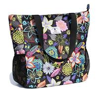 ESVAN Borsa a tracolla grande, motivo floreale, impermeabile, per palestra, spiaggia, viaggi e uso quotidiano, nero ([Z] Fiore Nero), Large