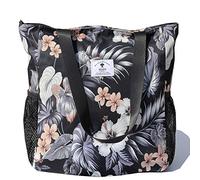 ESVAN Borsa a tracolla grande, motivo floreale, impermeabile, per palestra, spiaggia, viaggi e uso quotidiano, nero ([G] Foglia Floreale), Large