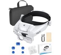 eSynic 1-14X Lente di Ingrandimento Frontale a LED Luce Regolabile, con 5 Lenti 1.0x 1.5x 2.0x 2.5x 3.5x e Custodia Zip, Lente d'Ingrandimento ad Archetto Ricaricabile per Orologiaio Riparazione DIY