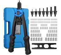 eSynic 13" Pistola per Rivetti Manuale con Manico Ergonomico, 7 Mandrini Intercambiabili M3 M4 M5 M6 M8 M10 M12, 100 Dadi e Valigetta, Rivettatrice per Assemblaggio Riparazioni Manutenzione - Blu