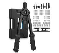 eSynic 13" Pistola per Rivetti Manuale con Manico Ergonomico, 7 Mandrini Intercambiabili M3 M4 M5 M6 M8 M10 M12, 100 Dadi e Valigetta, Rivettatrice per Assemblaggio Riparazioni Manutenzione - Nero