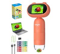 eSynic 2" 1080P HD Microscopio Digitale per Bambini con Scheda TF 32GB, Ingrandimento 500-1000X e 8 LED Regolabili, Microscope Portatile Supporta 58 Foto 2MP Registrazione Video - Arancione