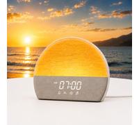 eSynic 2 in 1 Sveglia ad Alba con 30 Suoni Rilassanti - Display Dimmerabile, Luce Notturna e Volume Regolabili, Timer e Snooze, Design Semi-Circolare, Sunrise Alarm Clock da Comodino con Spina