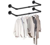 eSynic 2x60cm Tubi Appendiabiti da Parete in Ferro Stile Industriale Carico 25KG, Paio Attaccapanni da Muro Salvaspazio Porta Asciugamani da 60x25cm per Ingresso Guardaroba Bagno Ristorante - Nero