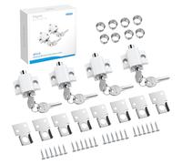 eSynic 4PZ Serrature per Porte Finestre Scorrevoli con 8 Chiavi Universali, in Metallo Resistente Corrosione, 2 Vie di Installazione, Chiavistelli Limitatore di Apertura per Sicurezza Bambini - Bianco