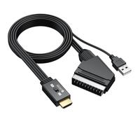 eSynic Convertitore SCART a HDMI 1080P con Cavo Integrato 1.5m - Adattatore Video Audio per TV e Monitor, Supporta 3D, Switch 4:3/16:9, Compatibile con Wii PS1 PS2 N64 Xbox Lettori DVD VCR