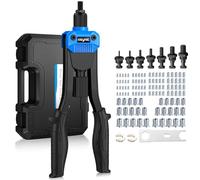 eSynic Kit 13'' Rivettatrice Manuale per Impieghi Gravosi con Manico Ergonomico, 7 Mandrini e 110 Dadi M3 M4 M5 M6 M8 M10 M12 Inclusi, Pistola a Rivetti con Valigetta per Riparazione Auto Mobili