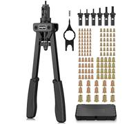 eSynic Kit 14'' Rivettatrice Professionale per Impieghi Gravosi con 125 Dadi Rivetti M3 M4 M5 M6 M8 M10, Pinza Pistola Manuale a Rivetti 6 Mandrini con Valigetta per Riparazione Auto Mobili - Nero