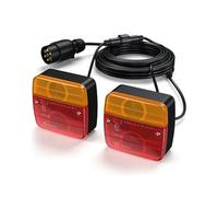 eSynic Kit 2PZ Luci Rimorchio Omologato E13 con Cavo 10m e Connettore 7 Pin, Luce Rosso e Giallo, Fanali Posteriori 12V con Funzione Arresto Indicatori Direzione e Targa, Installazione a Vite