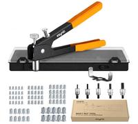 eSynic Kit Rivettatrice per Inserti Filettati con 5pz Mandrini e 80pz Dadi per Rivetti M3 M4 M5 M6 M8, Pinza Pistola Manuale a Rivetti Professionale per Riparazione Auto Rimorchi Mobili - Arancione