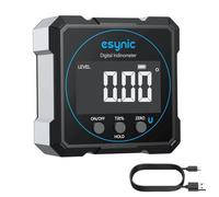 eSynic Level Box Digitale 4x90° con Inclinometro 4 Lati Magnetici, Goniometro Preciso Ricaricabile USB-C con 2 Unità °/% in Alluminio Impermeabile, Lettura Bianca Sfondo Nero, Funzione di Azzeramento