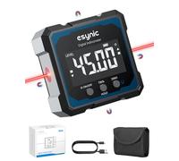 eSynic Livella Digitale Magnetica 4 Lati con Laser Rosso Orizzontale, 4x90° LCD Inclinometro Ricaricabile Type-C, 2 Unità °/%, Funzione di Azzeramento e Autospegnimento, Tascabile per Falegname Auto
