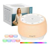 eSynic Macchina del Suono Ricaricabile, Luce Notturna 7 Colori, 38 Suoni Rilassanti e Campane Tibetane per Meditazione, Rumore Bianco per Bambini e Adulti, Volume Regolabile, Timer e Memoria - Bianco