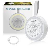 eSynic Macchina Rumore Bianco con Rilevamento del Pianto, 24 Suoni Rilassanti, Luce Notturna Colorata Regolabile, Durata 60+ Ore, Funzione Timer e Memoria, con Ciondolo per Lettino Passeggino Auto